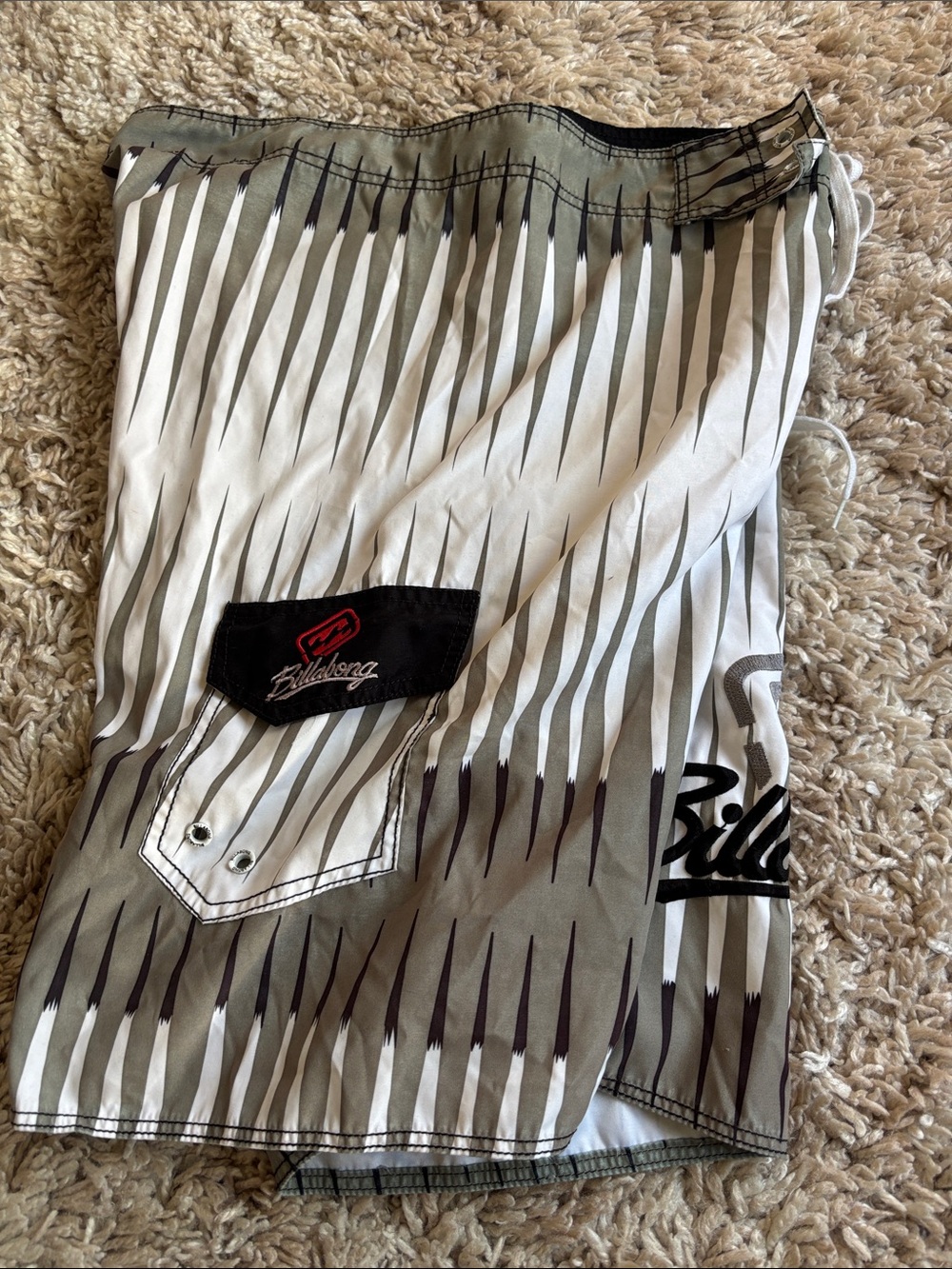 Billabong Men's White & Gray Striped Board Shorts